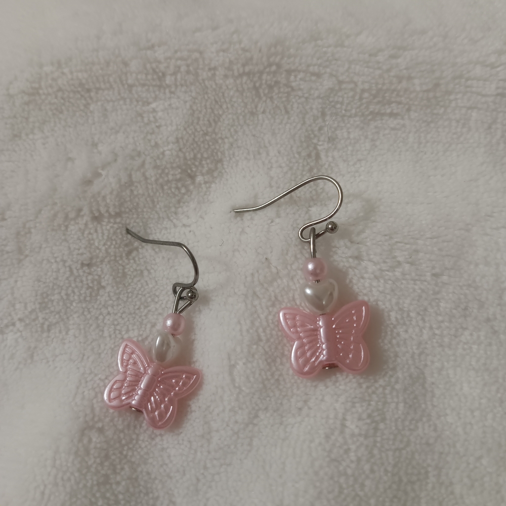 Delicate Pink Butterfly Earrings - Picture 1 of 5